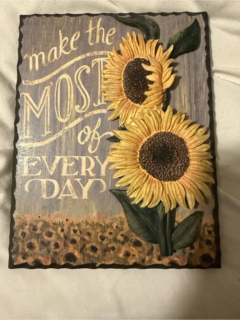 Rustic 3D Sunflower “Make the Most of Every Day” Wall Plaque Décor